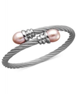 Stainless Steel Bracelet, White Cultured Freshwater Pearl Bangle (10mm)   Bracelets   Jewelry & Watches