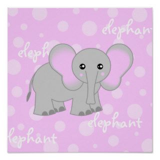 Grey / Pink Baby Elephant Cute Poster / Print