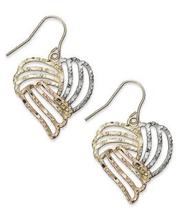 10k Gold Tri Tone Earrings, Heart Drop Earrings   Earrings   Jewelry & Watches