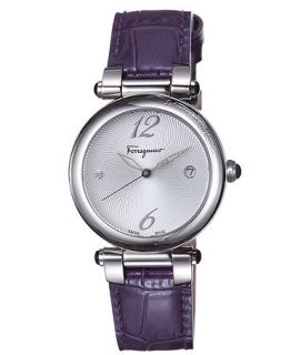 Ferragamo Watch, Womens Swiss Ballerina Diamond Accent Purple Calfskin Leather Strap 34mm F76SBQ9902 SB42   Watches   Jewelry & Watches
