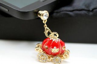 Cinderella's Magical Rhinestone Studded Red Pumpkin Carriage Cell Phone Charm Dust Plug  