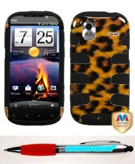 Accessory Factory(TM) Bundle (the item, 2in1 Stylus Point Pen) HTC Amaze 4G Leopard Skin Black Fishbone Phone Protector Cover Cell Phones & Accessories