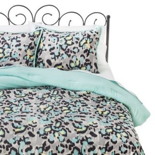 Xhilaration Ikat Cheetah Comforter Set   Black/Turquoise (Twin Extra Long)