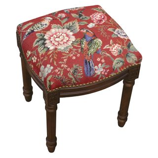 Canton Garden Red Needlepoint Stool Ottomans