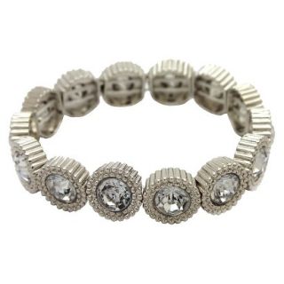 Womens Stretch Bracelet with Round Links with Center Stones   Silver/Clear (7