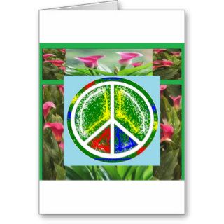 PEACE SYMBOL   Green Artistic Flowers Greeting Cards