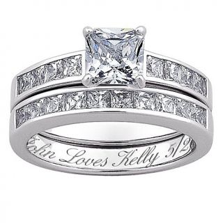 Sterling Silver 6.66ct CZ 2 piece Engraved Wedding Ring Set