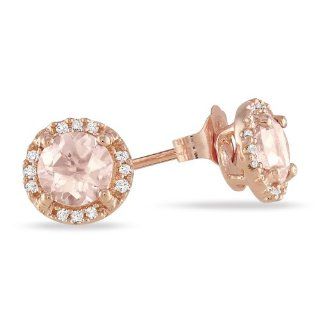 10k Rose Gold Morganite and Accent Diamond Stud Earrings (0.07 Cttw, G H Color, I2 I3 Clarity) Jewelry