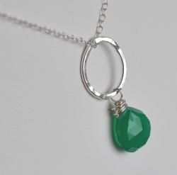 Silver and Green Onyx Circle Pendant Necklace AEB Design Necklaces