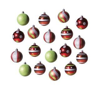 'Wonderland' Red, White and Green   18pc Set Shatterproof Christmas Ornaments   3 inches/80mm  