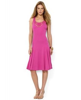Lauren Ralph Lauren Dress, Sleeveless Lace Trim Pleated Midi   Dresses   Women