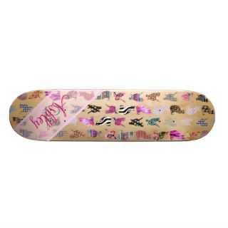 Monogrammed Girly Whimsical Cats floral stripes Skateboards