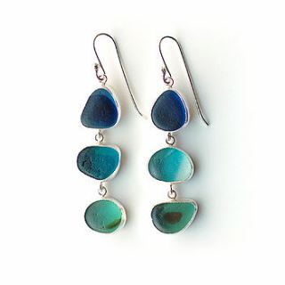 triple blue and green sea glass earrings by tania covo