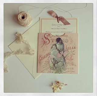 lovebirds vintage style wedding invitations by claryce design