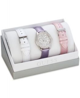 GUESS Watch, Womens Silver Tone Glitter Leather Strap 43mm U0113L1   Watches   Jewelry & Watches