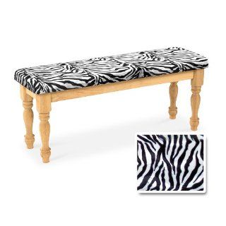 Wood Country Style Natural Farmhouse Dining Bench with Zebra Print Cotton Cushion   Dining Chairs