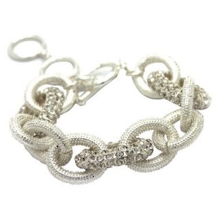 Womens Oval Link Bracelet with Pave, Smooth and Textured Links with Toggle