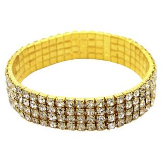 Womens Four Row Rhinestone Chain Stretch Bracelet   Gold/Clear (7 1/4)