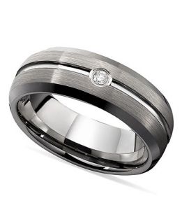 Triton Mens Ring, Tungsten Diamond Accent Comfort Fit Wedding Band   Rings   Jewelry & Watches