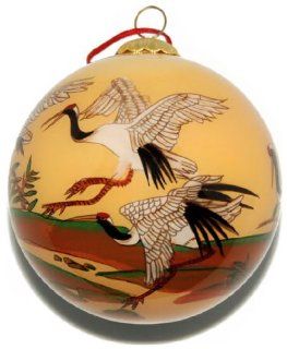 Hand Painted Glass Ornament, Cranes at Play CO 182   Decorative Hanging Ornaments