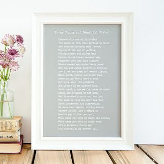 bespoke framed sister poem print by bespoke verse