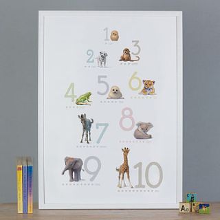 illustrated animals number print by little blue zebra