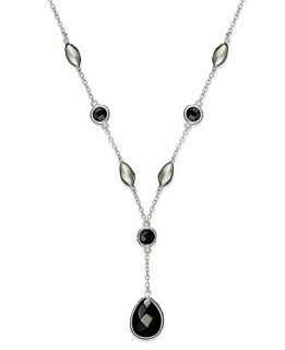 Sterling Silver Necklace, Onyx Station Drop Pendant (6 3/8 ct. t.w.)   Necklaces   Jewelry & Watches