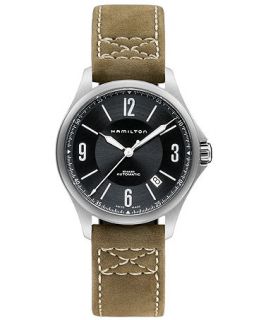 Hamilton Watch, Mens Swiss Automatic Khaki Aviation Olive Leather Strap 38mm H76565835   Watches   Jewelry & Watches