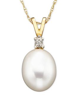 Cultured Freshwater Pearl (8mm) and Diamond Accent Pendant Necklace in 10k Gold   Necklaces   Jewelry & Watches