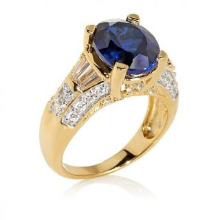 Victoria Wieck 4.6ct Absolute™ Oval Created Sapphire and Baguette Ring