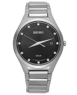 Seiko Watch, Mens Solar Diamond Accent Stainless Steel Bracelet 39mm SNE249   Watches   Jewelry & Watches