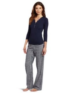 Tommy Hilfiger Women's Ribbed Henley/Flannel Pajama Pant Gift Set, Ribbon Red/Red Feeder, X Large