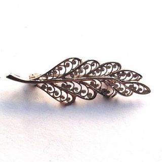 vintage leaf brooch in filigree silver by ava mae designs