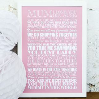 personalised 'mum i love you because…' print by milly's cottage