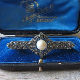 vintage silver, pearl & marcasite brooch by ava mae designs