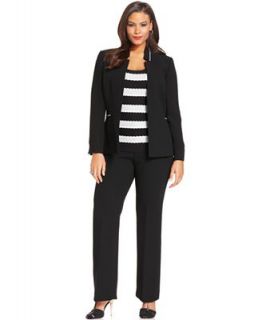 Tahari by ASL Plus Size Open Front Jacket, Striped Blouse & Straight Leg Pantsuit   Suits & Separates   Plus Sizes