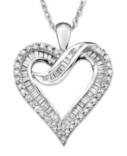 Diamond Heart Necklace, Sterling Silver Diamond Heart (1/2 ct. t.w.)   Necklaces   Jewelry & Watches
