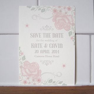 vintage rose save the date card by lovat press