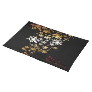 Gold Merry Christmas Snow Flakes Placemats