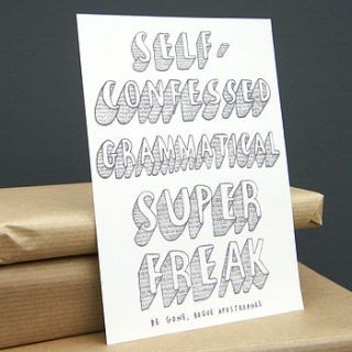 'grammatical superfreak' postcard by nic farrell illustration