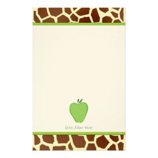 Giraffe Print & Green Apple Personalized Teacher Personalized Stationery