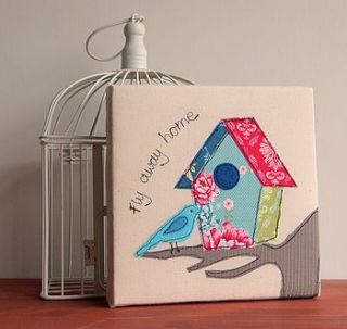 birdhouse embroidery canvas artwork by rachel & george