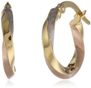 14k Italian Tri Color Twist Hoop Earrings Jewelry