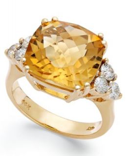 14k Gold Ring, Citrine (22 ct. t.w.) and Diamond (1/2 ct. t.w.) Rectangle Ring   Rings   Jewelry & Watches