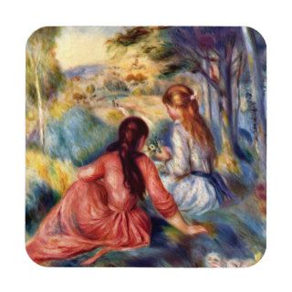 Renoir Two Girls Sitting in Grass Drink Coaster