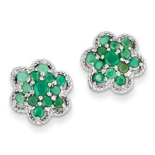 Sterling Silver Emerald Flower Post Earrings Jewelry