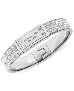 Michael Kors Silver Tone Plaque and Crystal Cuff Bracelet   Fashion Jewelry   Jewelry & Watches