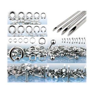 175 Pieces 14G & 16G 316L Stainless Steel Body Piercing Jewelry Starter Kit w Piercing Needles & 25 Pc Retainer Bonus Jewelry