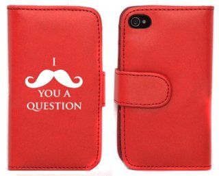 Red Apple iPhone 5 5S 5LP174 Leather Wallet Case Cover I Mustache You A Question Cell Phones & Accessories