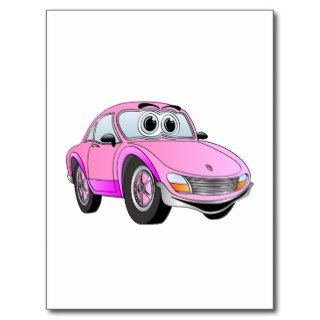 Pink Sports Car Cartoon Post Cards